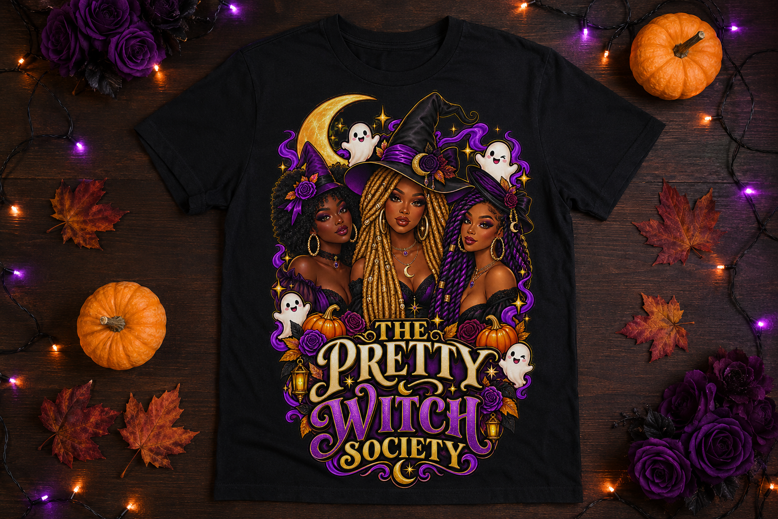 The Pretty Witch Society Black Women Halloween T-Shirt Unisex Graphic Tee - Image 2