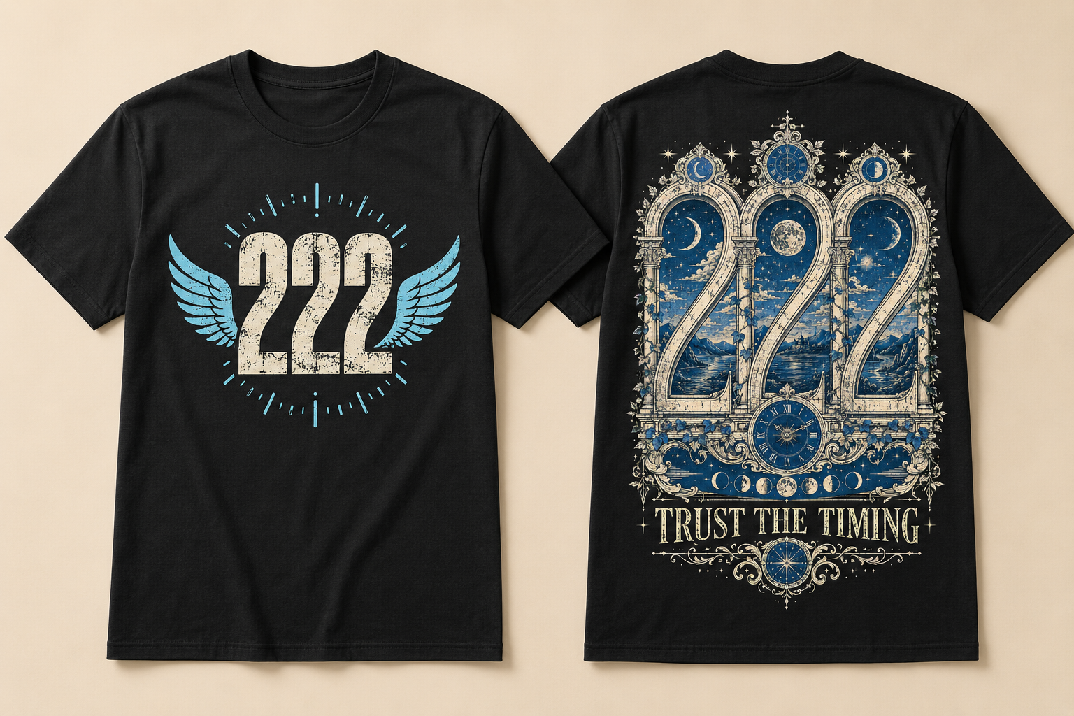 222 Trust the Timing Angel Number T-Shirt – Spiritual Graphic Tee
