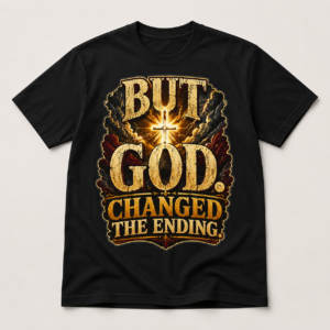 But God Changed the Ending Christian Graphic T-Shirt – Black Faith Tee