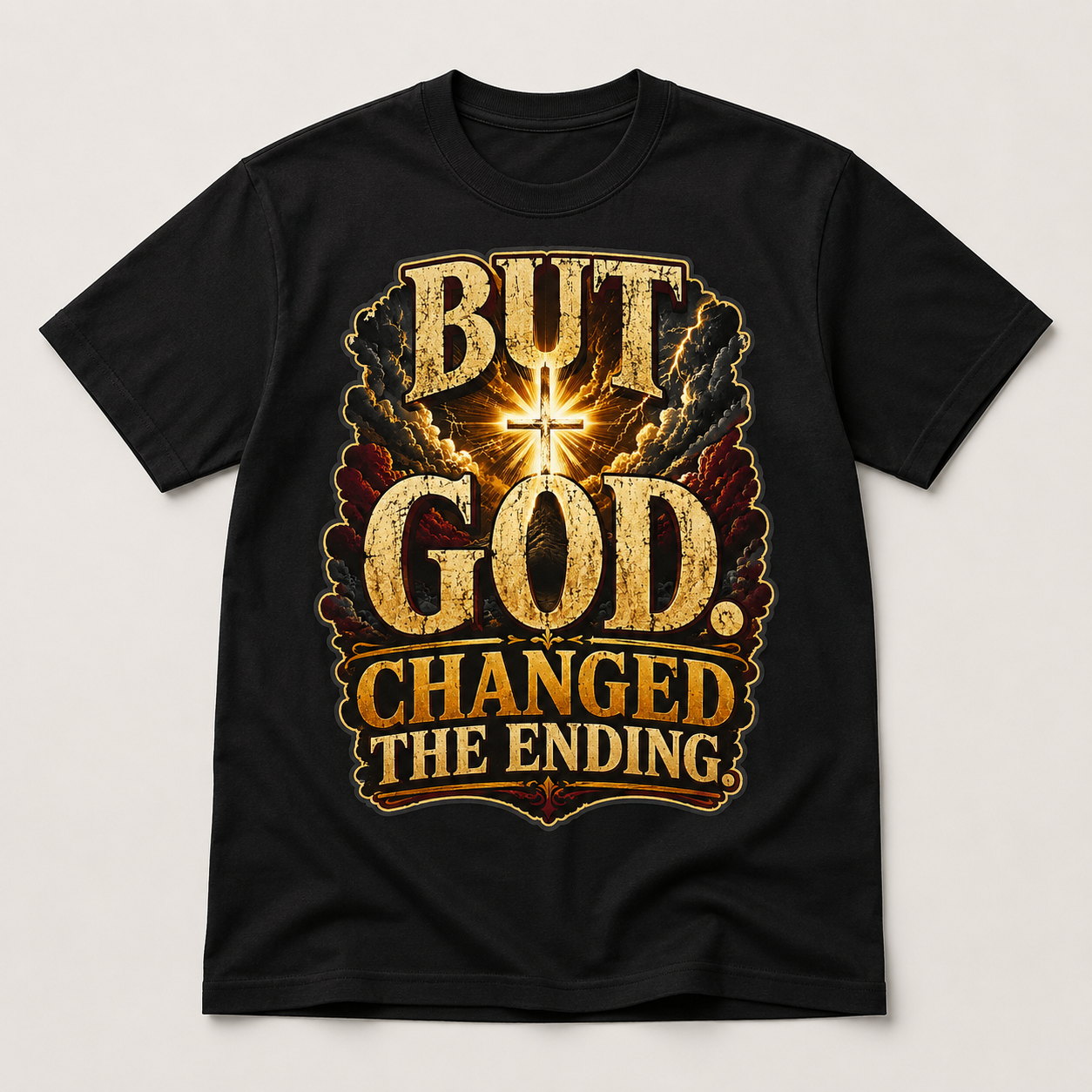 But God Changed the Ending Christian Graphic T-Shirt – Black Faith Tee