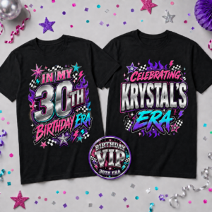 Custom Birthday Era Group Shirts – Birthday Squad T-Shirt Bundle with Matching 75 mm Buttons