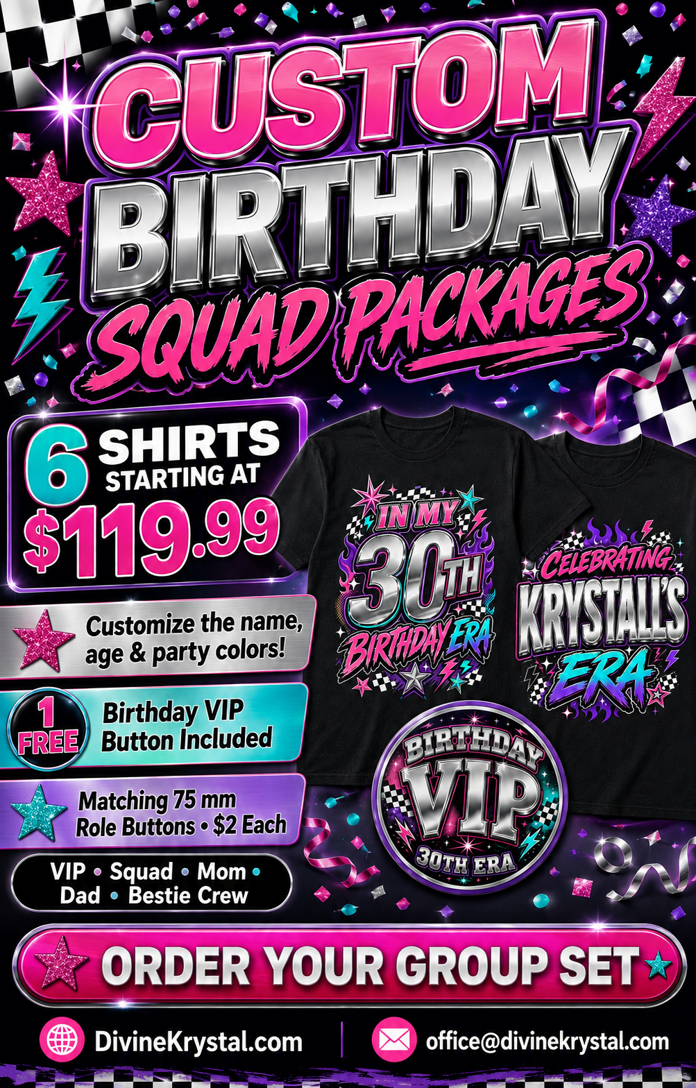 Custom Birthday Era Group Shirts – Birthday Squad T-Shirt Bundle with Matching 75 mm Buttons - Image 2